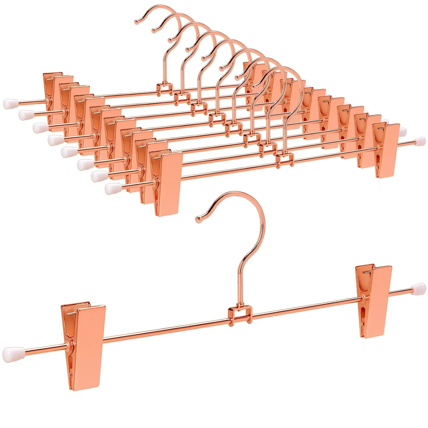 12 Pack Rose Copper Gold Metal Pants Skirt Hangers With Clips, Adjustable Clip M