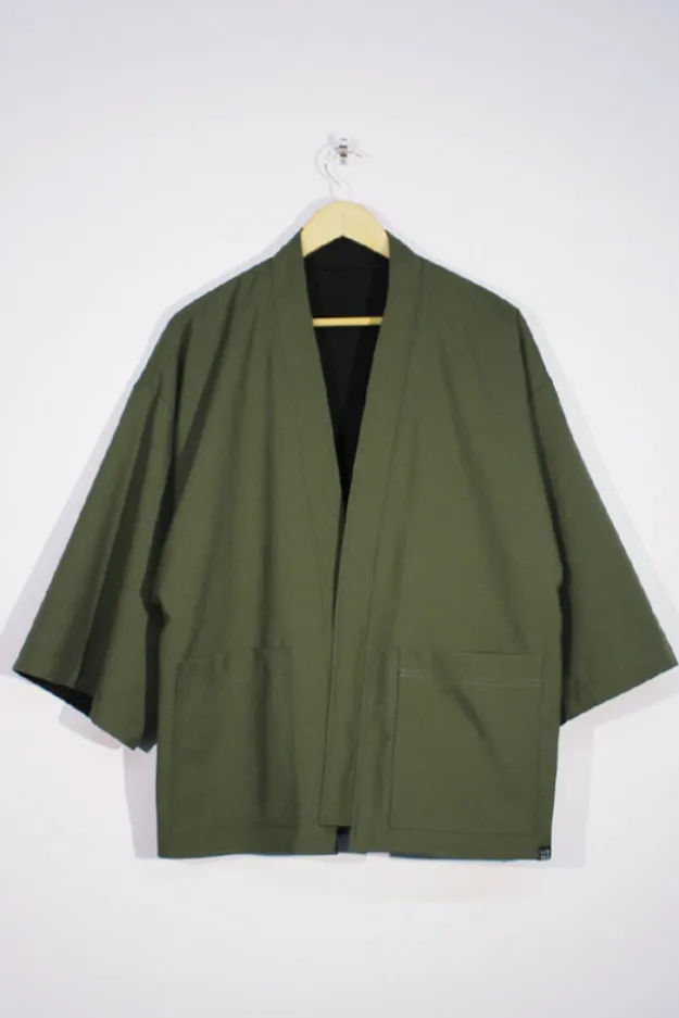 1ER MAI - Reversible kimono in olive green/black