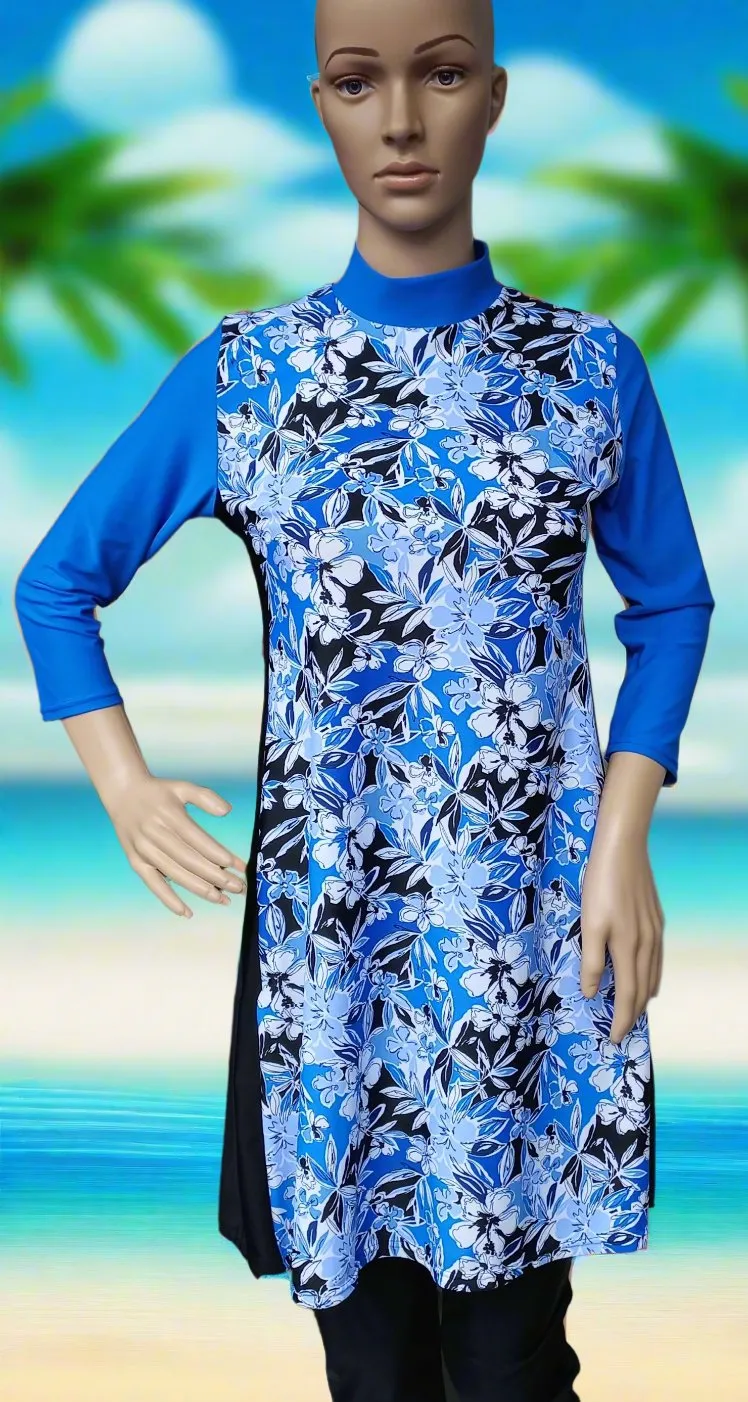 739 Modesty Tops Solid Colour with printed side panel in various prints