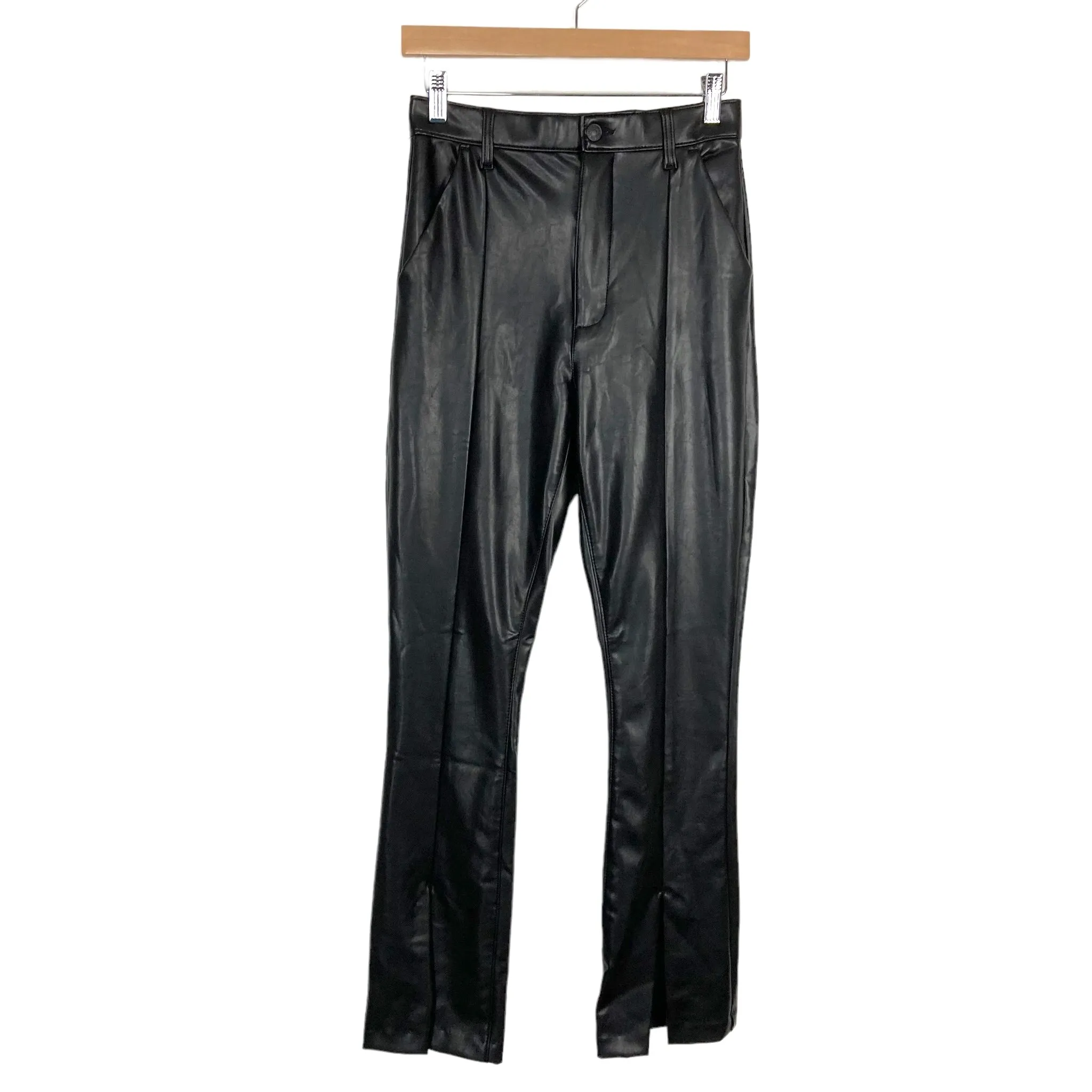 Abercrombie & Fitch Black Vegan Leather Split-Hem Pants NWT- Size 4/27 Short (Inseam 29.5")