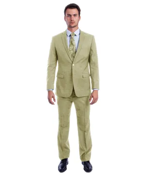 Beige Two Button Textured Modern Fit Suit