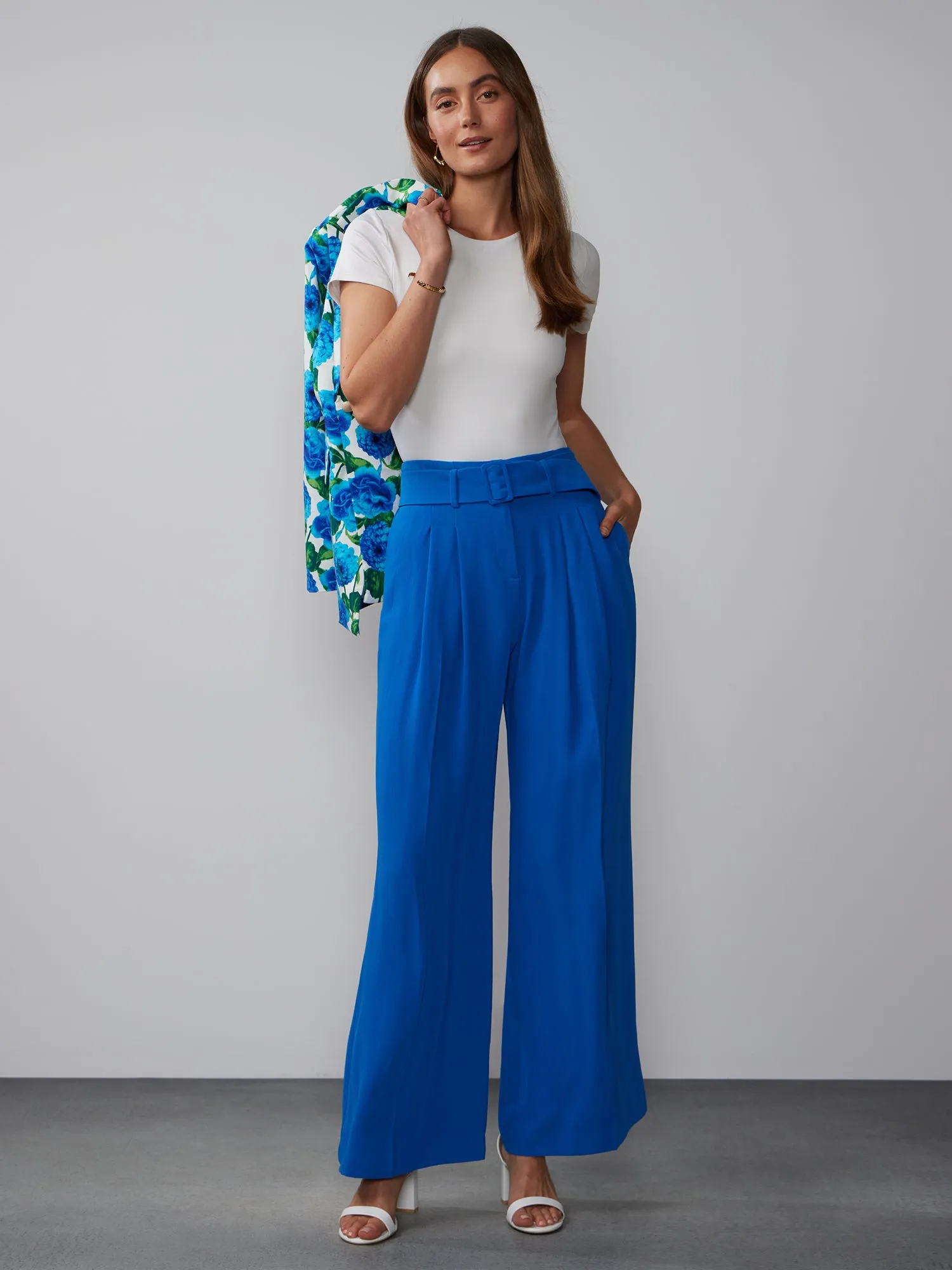 Belted Crepe Wide Leg Pant