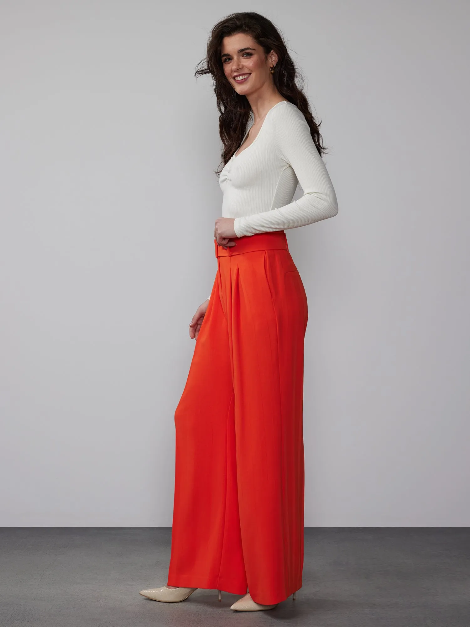 Belted Crepe Wide Leg Pant