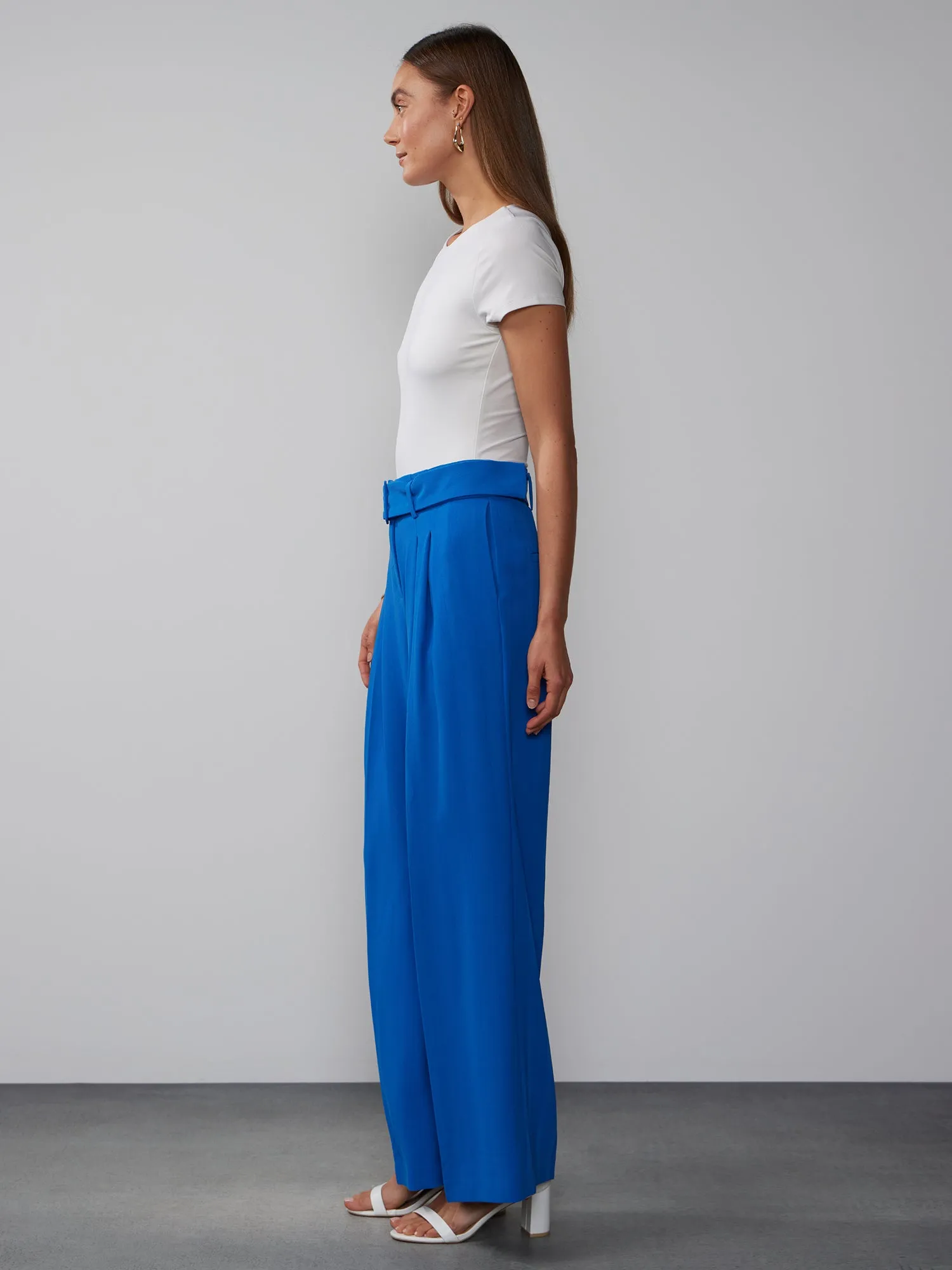 Belted Crepe Wide Leg Pant