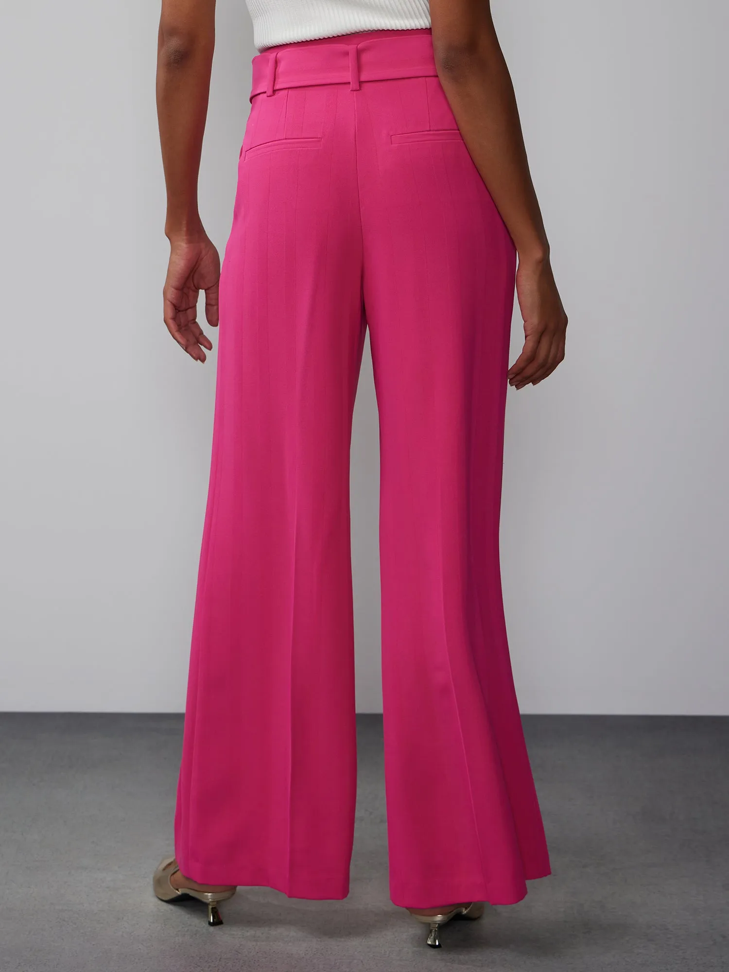 Belted Crepe Wide Leg Pant