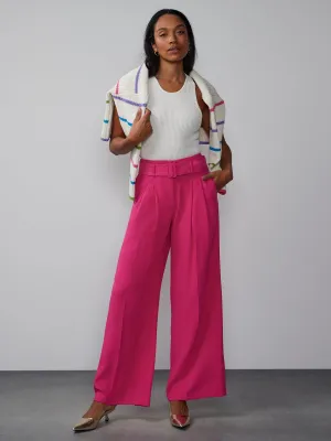 Belted Crepe Wide Leg Pant