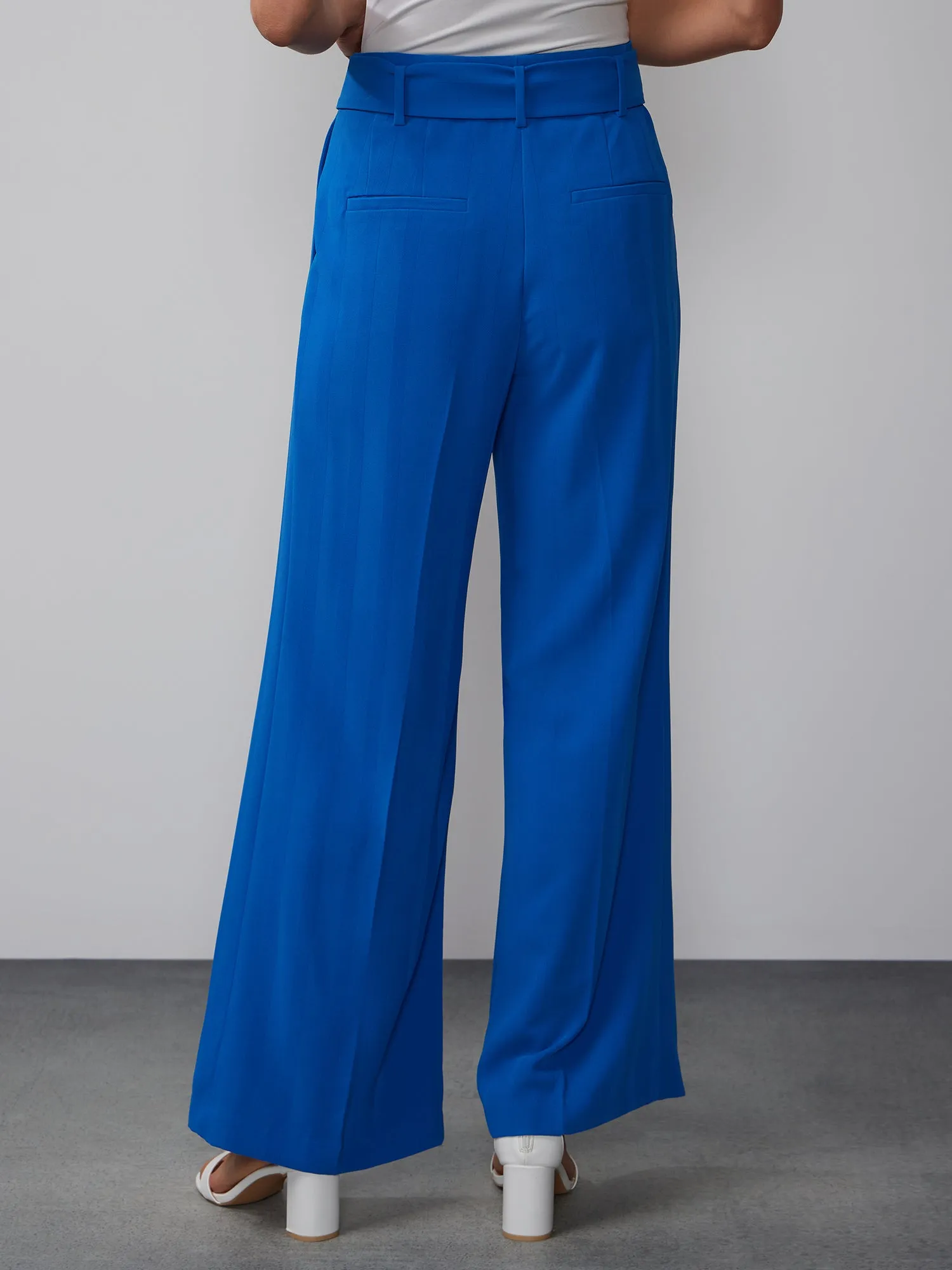 Belted Crepe Wide Leg Pant