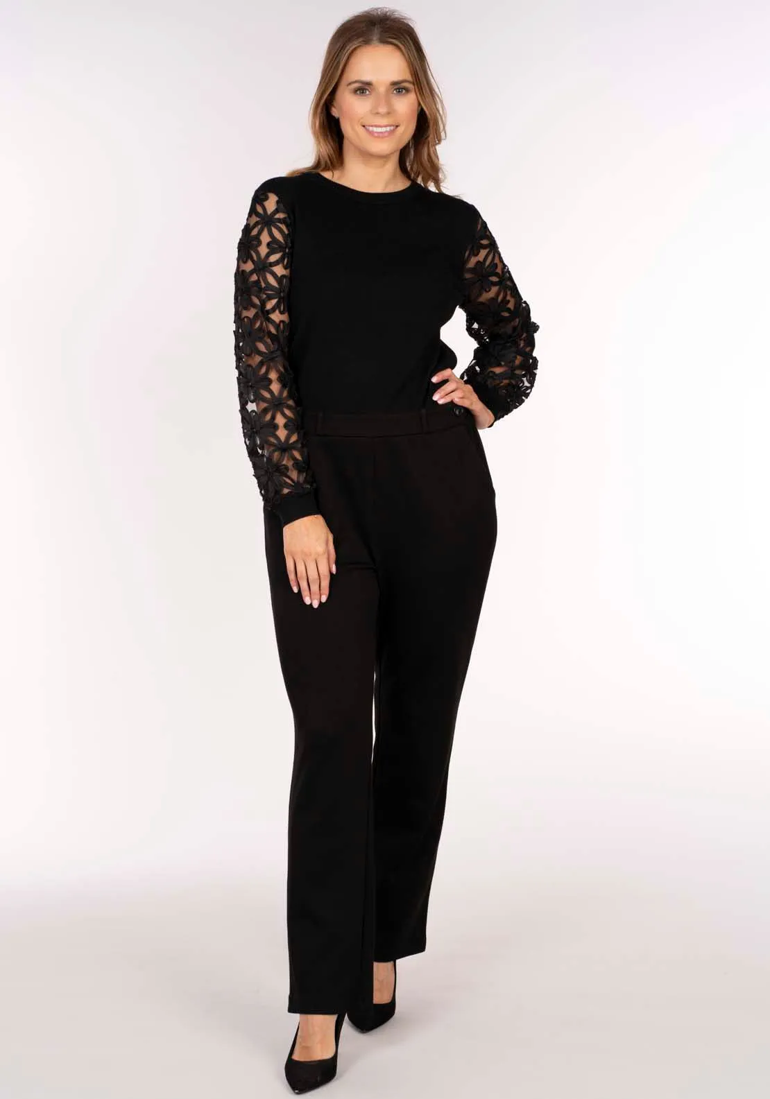 Button Wideleg Pant - Black