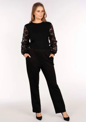 Button Wideleg Pant - Black