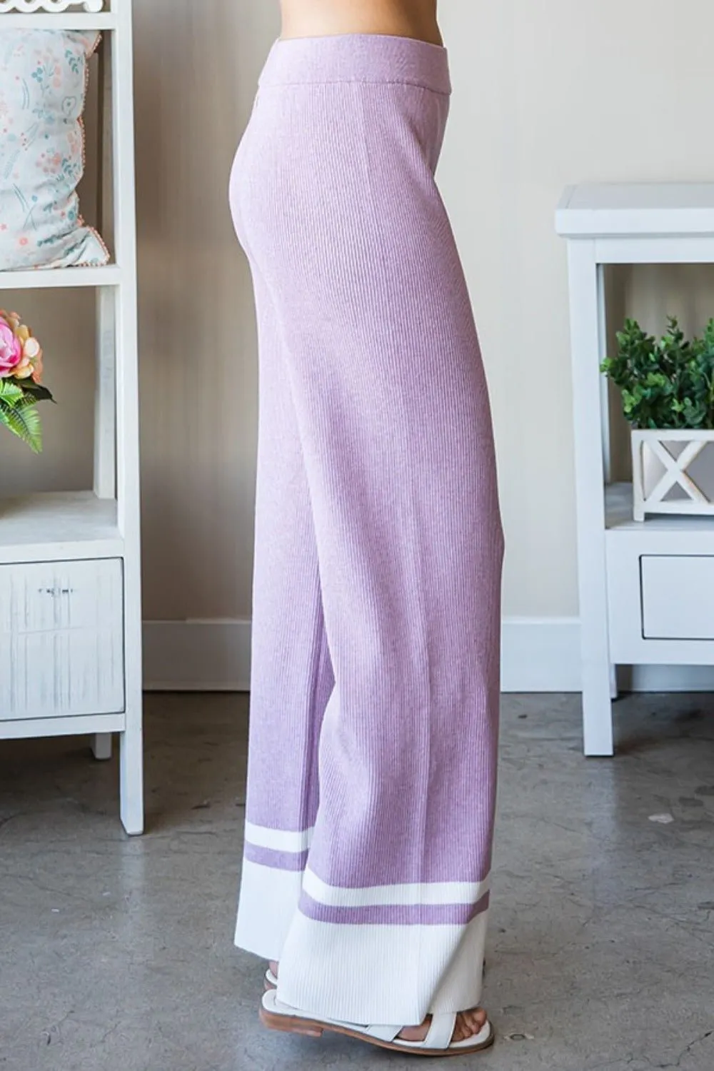 Contrast Rib Knit Pants in Pale Lilac