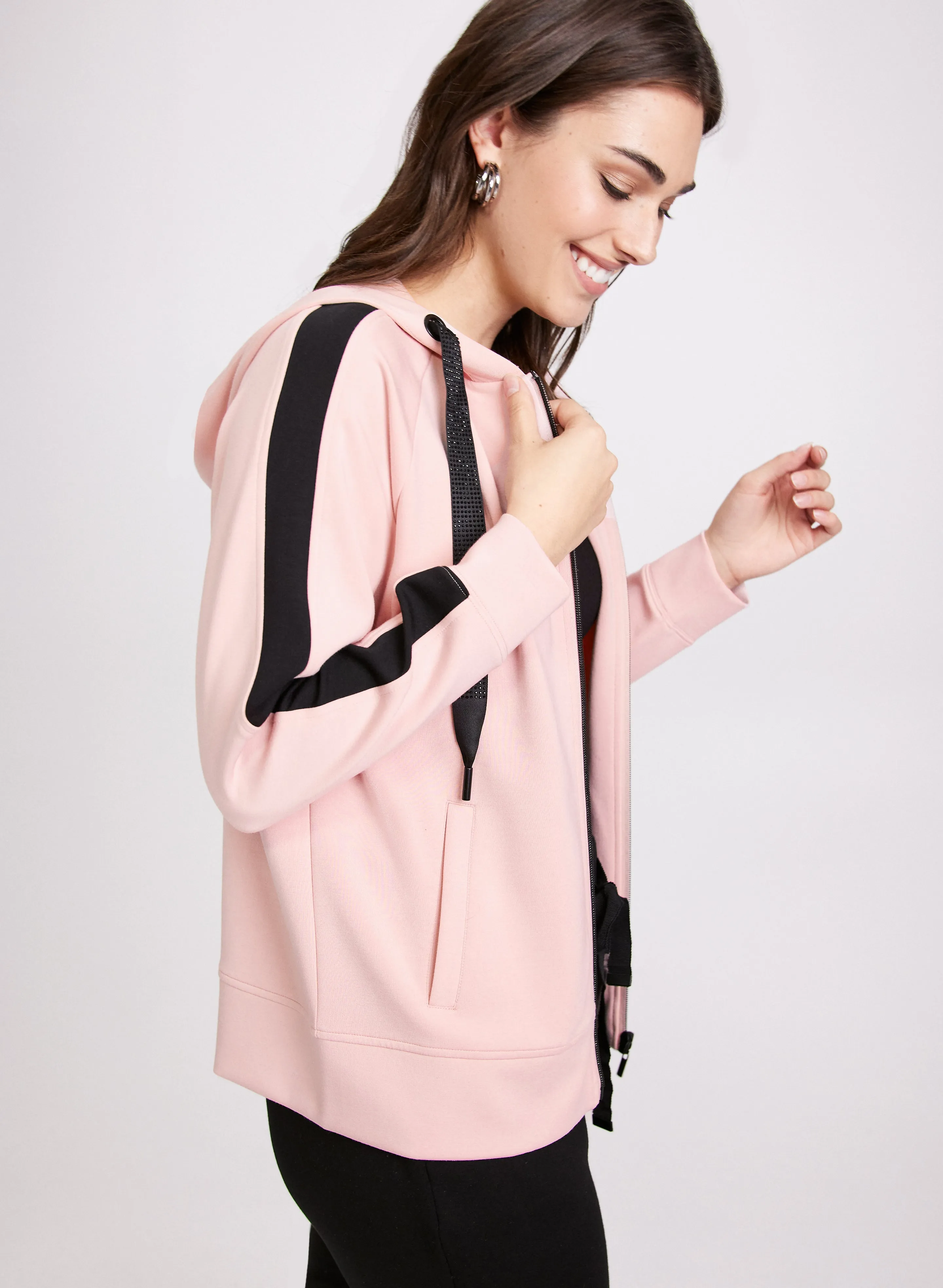 Contrast Stripe Zip-Up Top