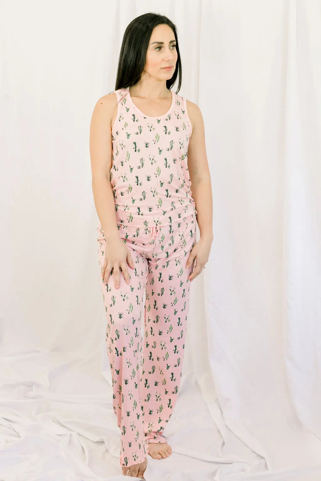 Cozy Pink Cactus Pajama Pants Set