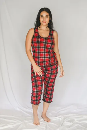 Cozy Red Plaid Pajama Capris Set