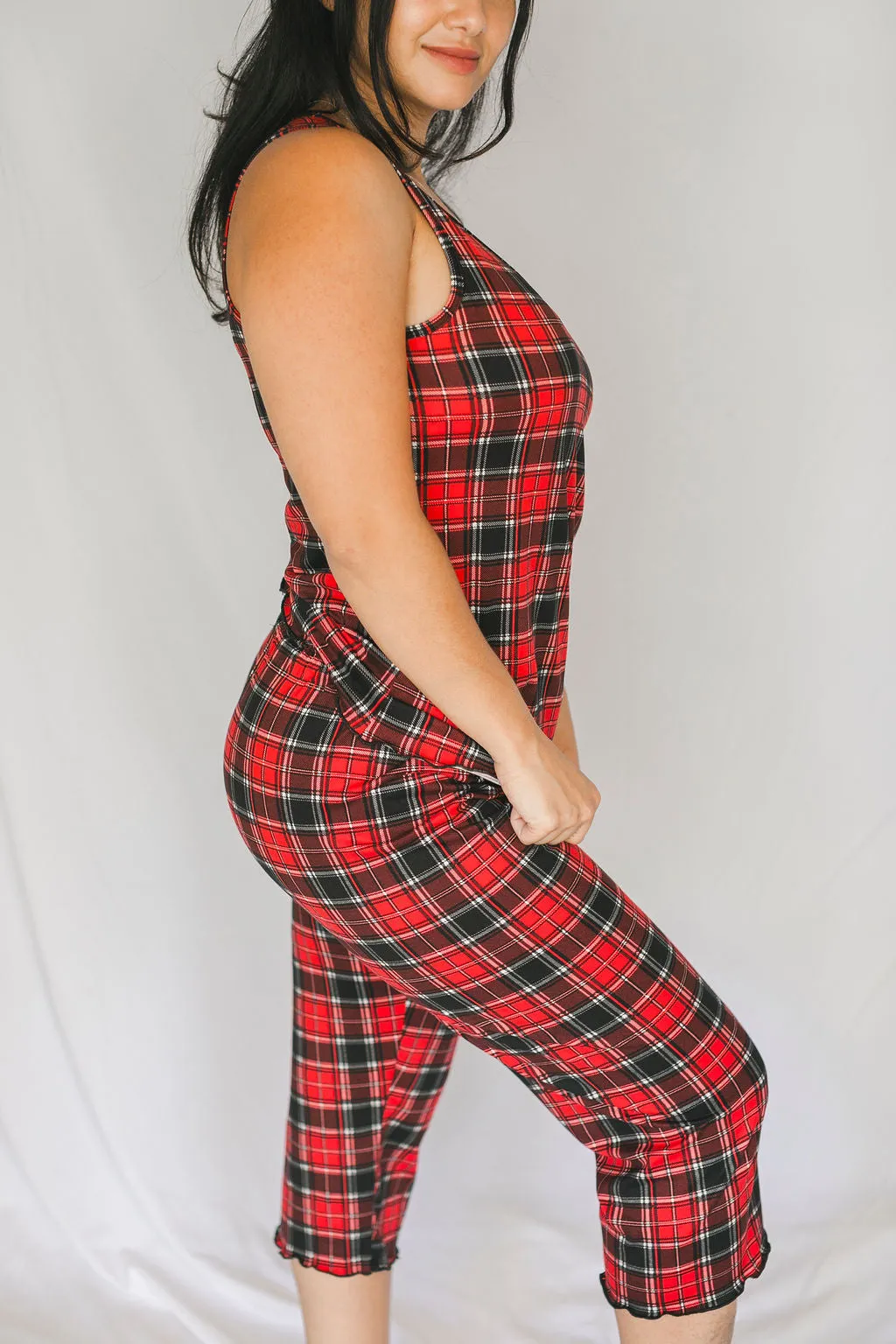 Cozy Red Plaid Pajama Capris Set