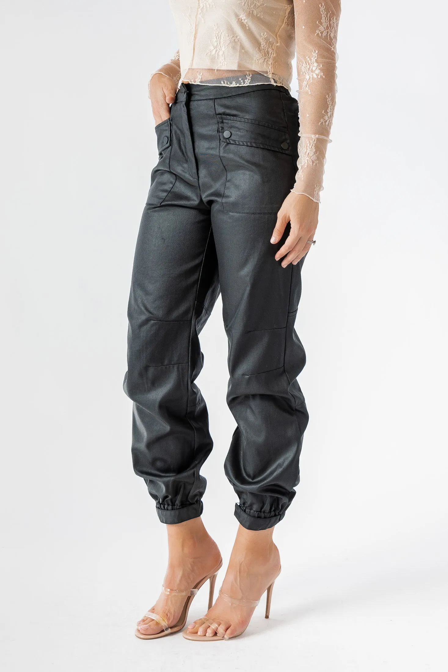 Dane Black Coated Cargo Pants - Final Sale