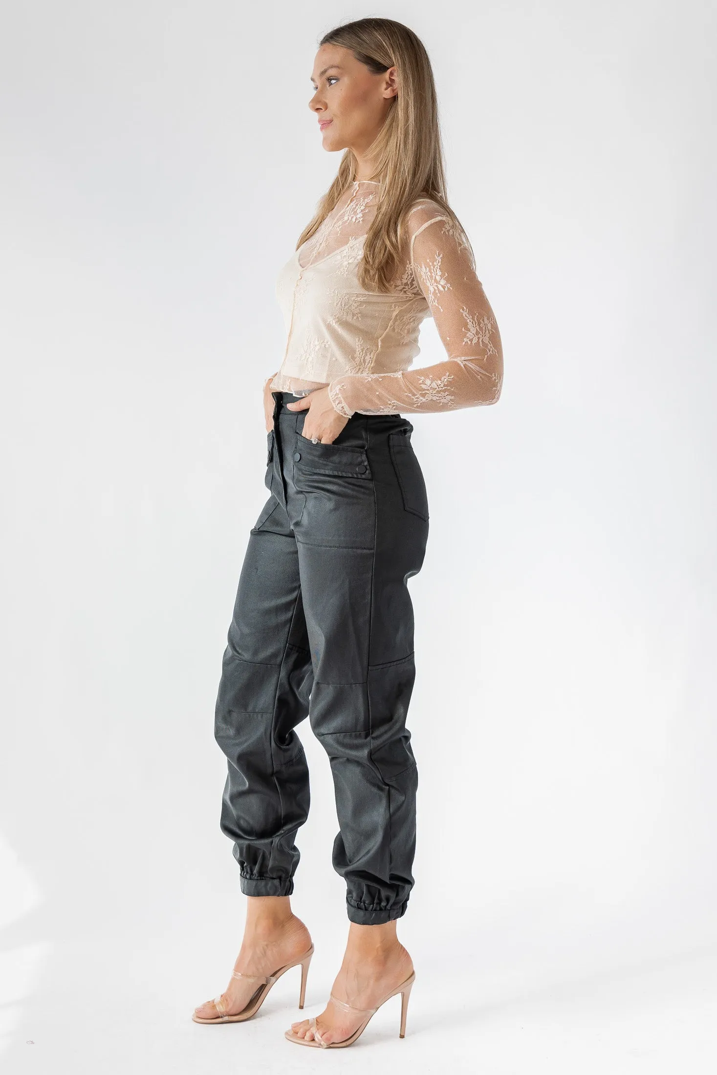 Dane Black Coated Cargo Pants - Final Sale