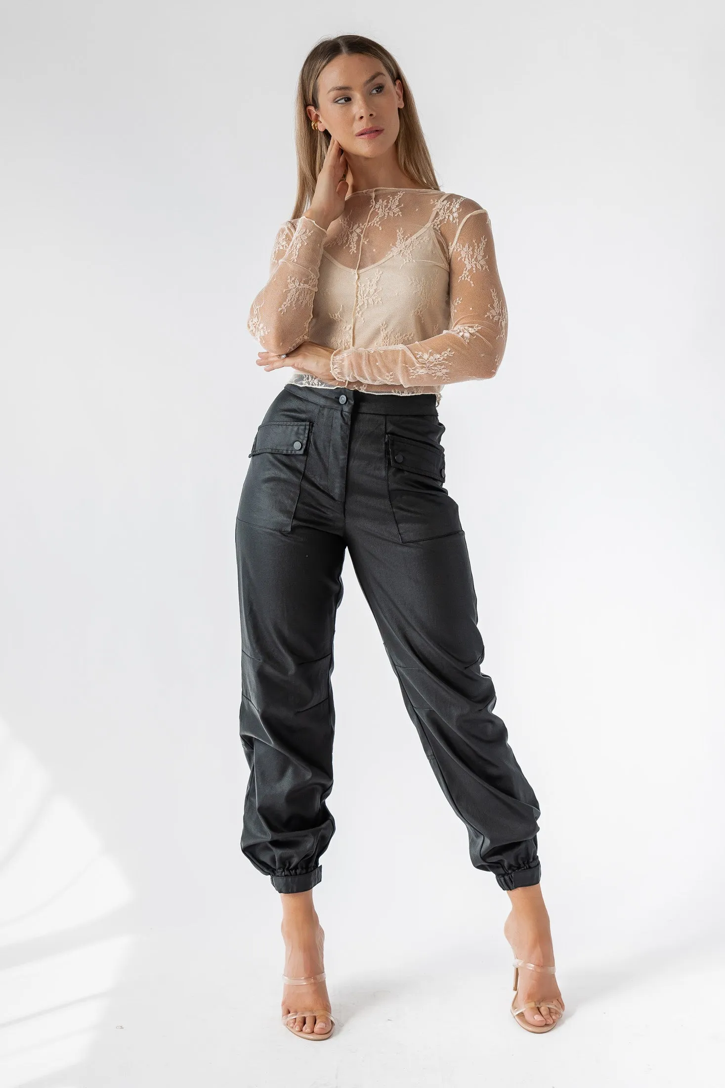 Dane Black Coated Cargo Pants - Final Sale