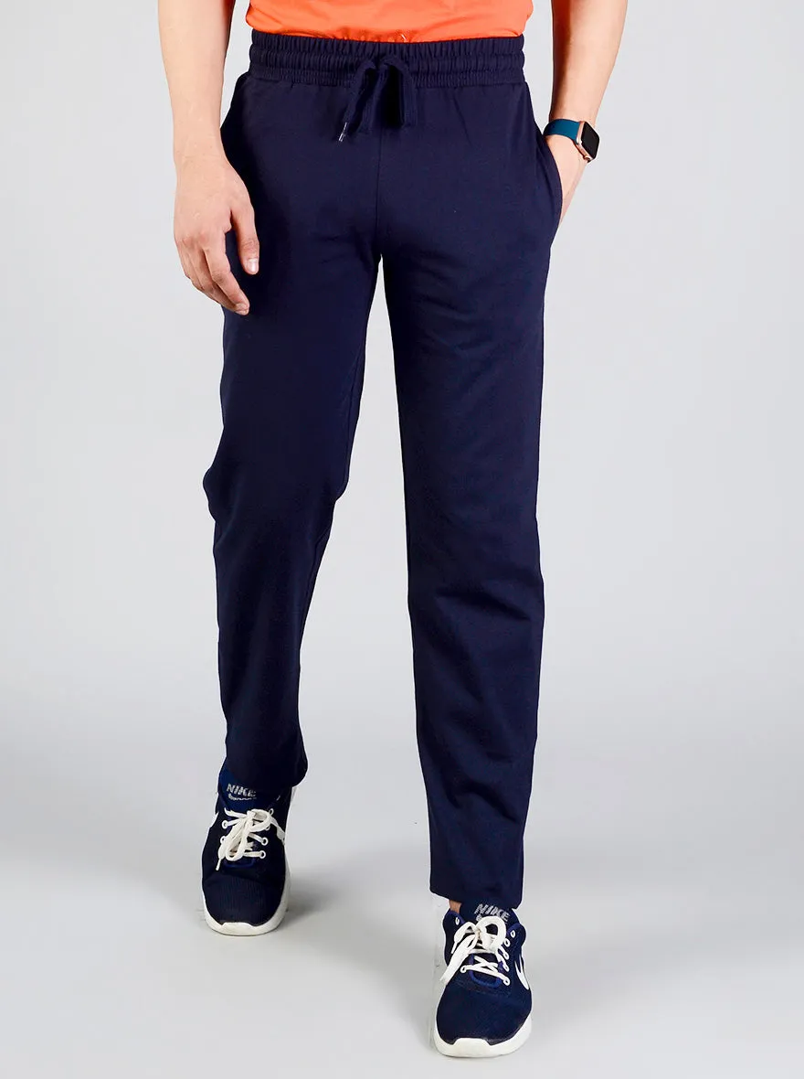 Dark Navy Blue Solid Regular Fit Track Pants | JadeBlue