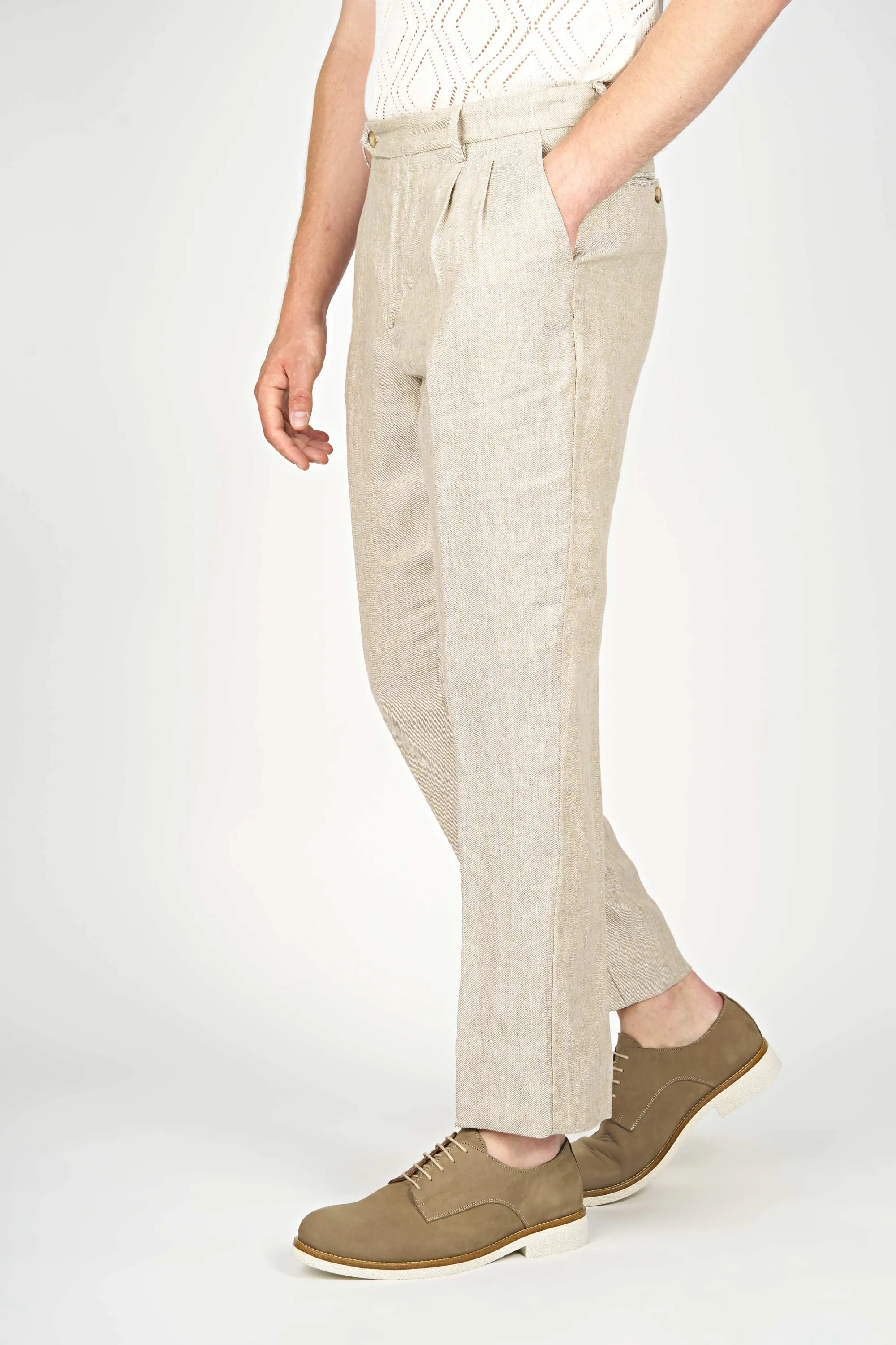 Double Pleats Linen Trousers