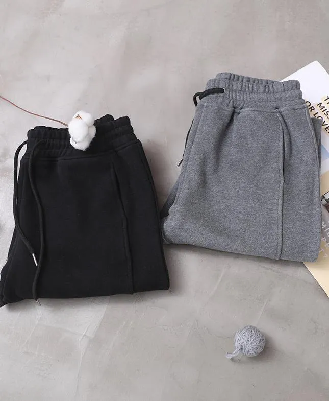 fashion warm winter cotton gray pant loose patchwork drawstring elastic waist casual pants