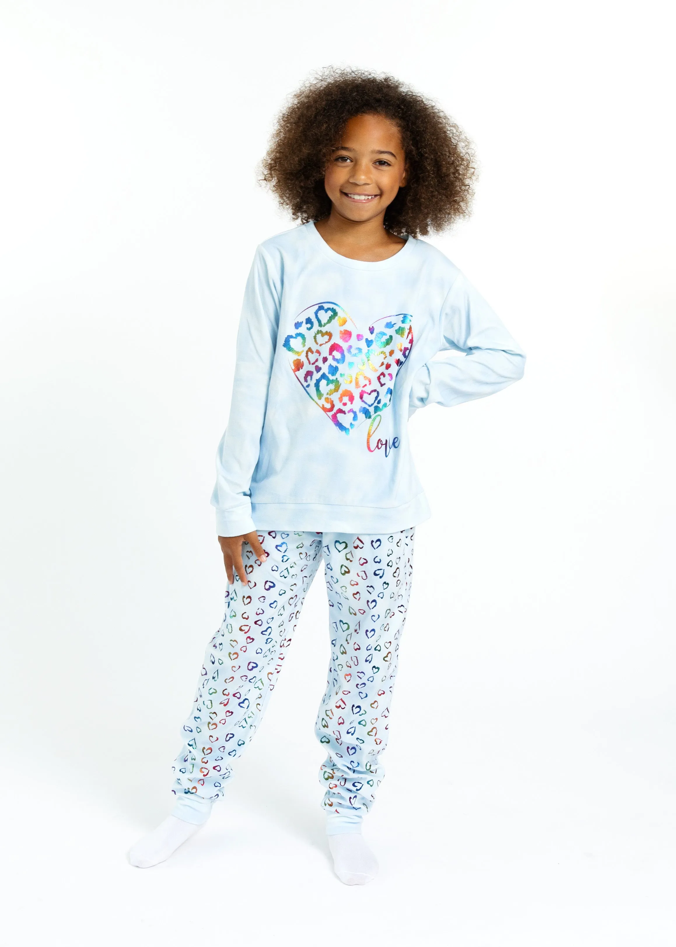 Girls Rainbow Love Velour 2-Piece Pajama Pant Sleep Set