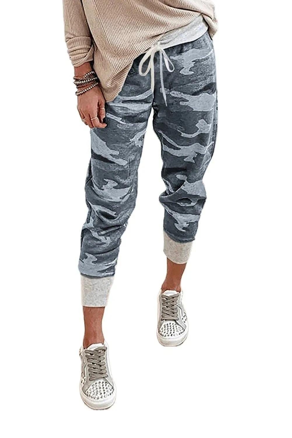 Gray Camo Print Knit Sport Pants