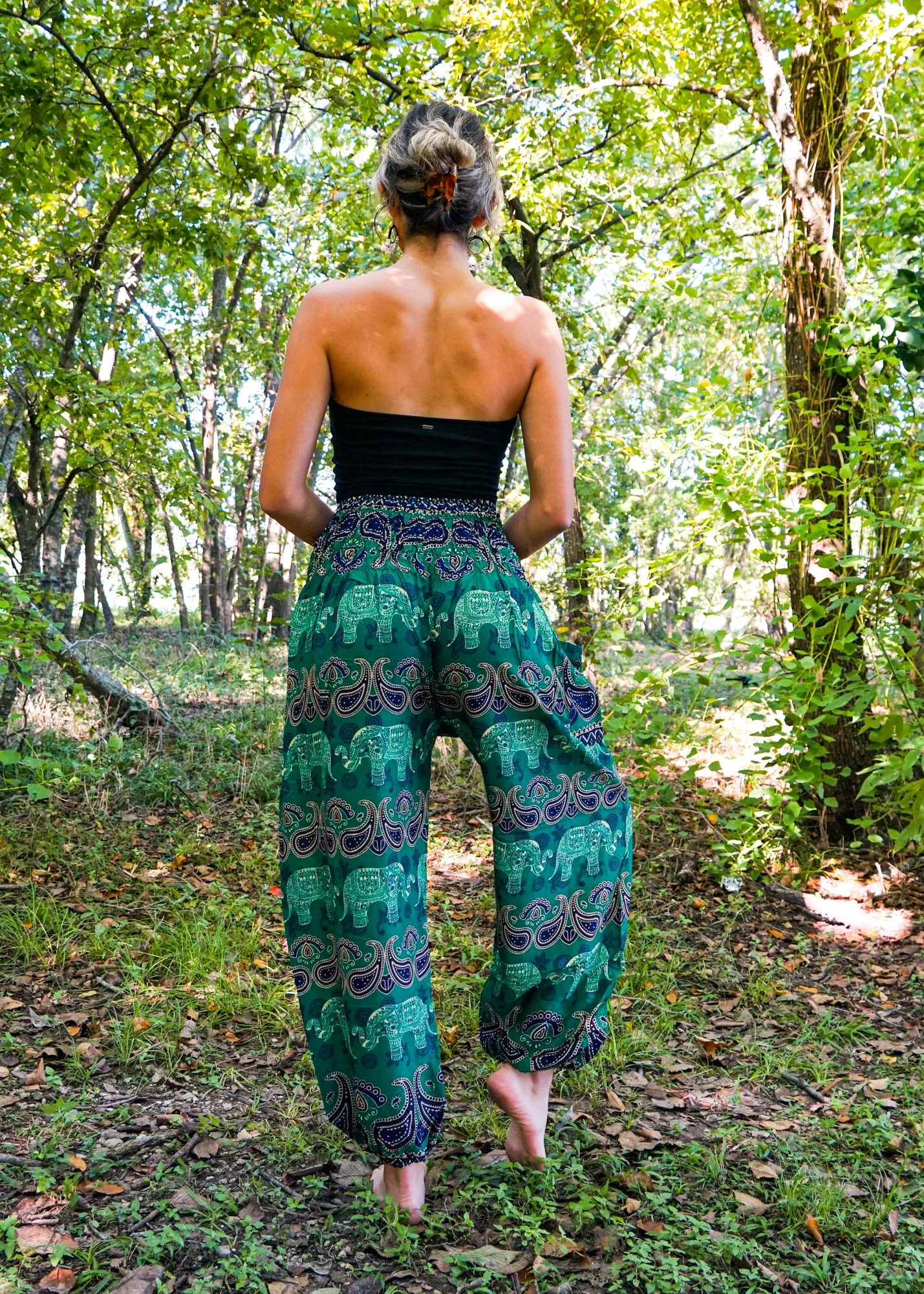 Green Paisley Elephant Harem Pants