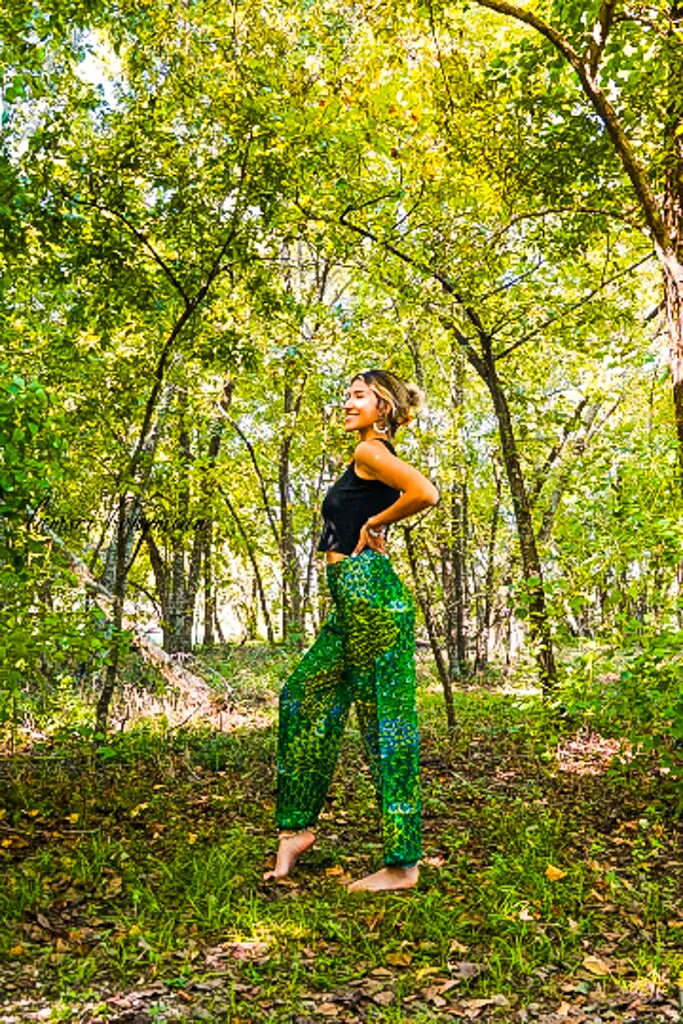 Green Wild Peacock Harem Pants