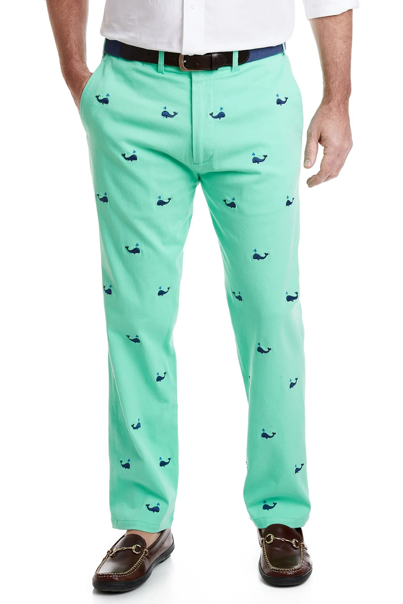 Harbor Pant Stretch Twill Spring Green with Spouting Whale