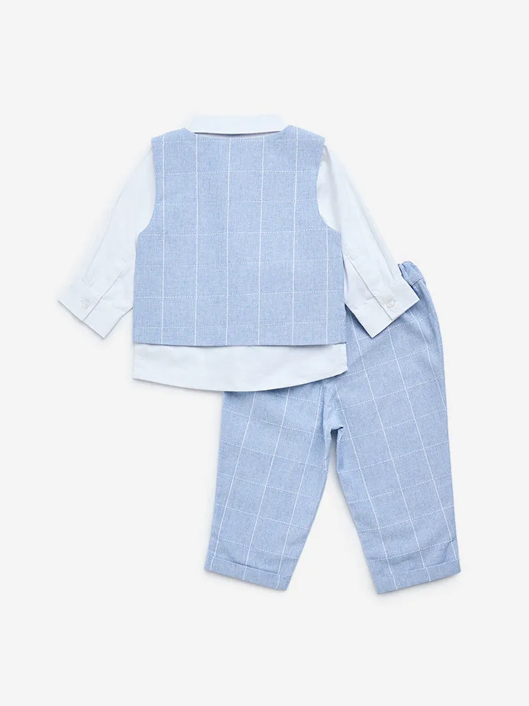 HOP Baby Light Blue Waistcoat, Shirt, Pants & Bow Set