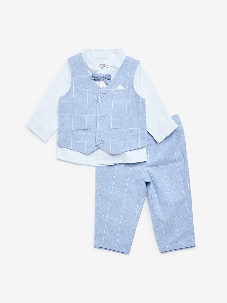 HOP Baby Light Blue Waistcoat, Shirt, Pants & Bow Set