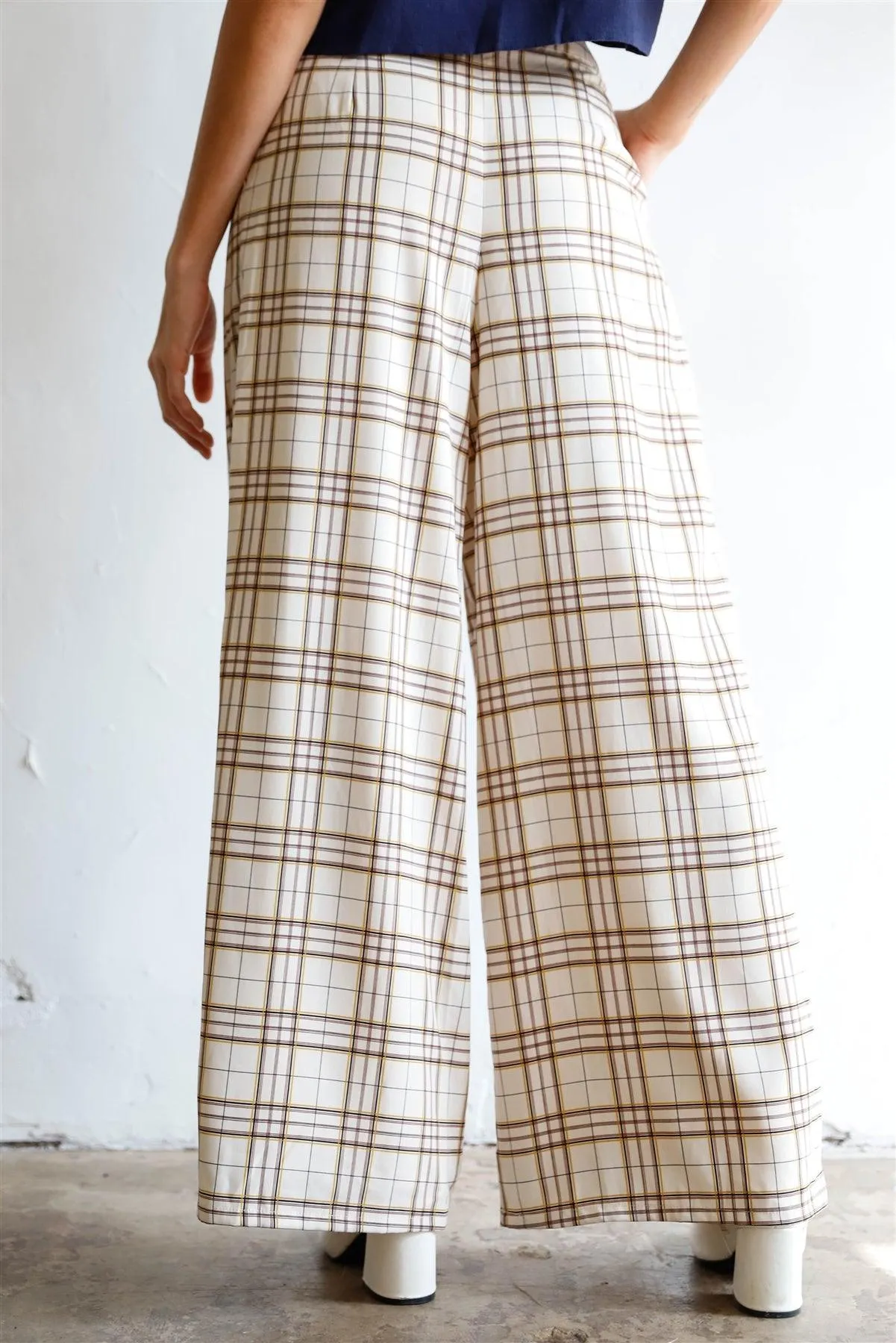 Ivory Multi Color Plaid Wide Leg Pants /1-2-2-1