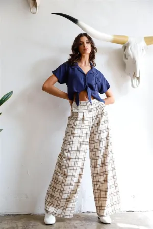 Ivory Multi Color Plaid Wide Leg Pants /1-2-2-1