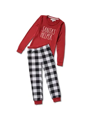 Kids "SANTA'S HELPER" Long Sleeve Top and Jogger Pajama Set