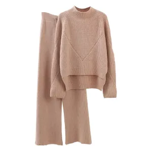 Knit Sweater and Wide Leg Pant Duo for Cozy Winter Look