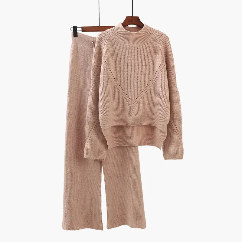 Knit Sweater and Wide Leg Pant Duo for Cozy Winter Look