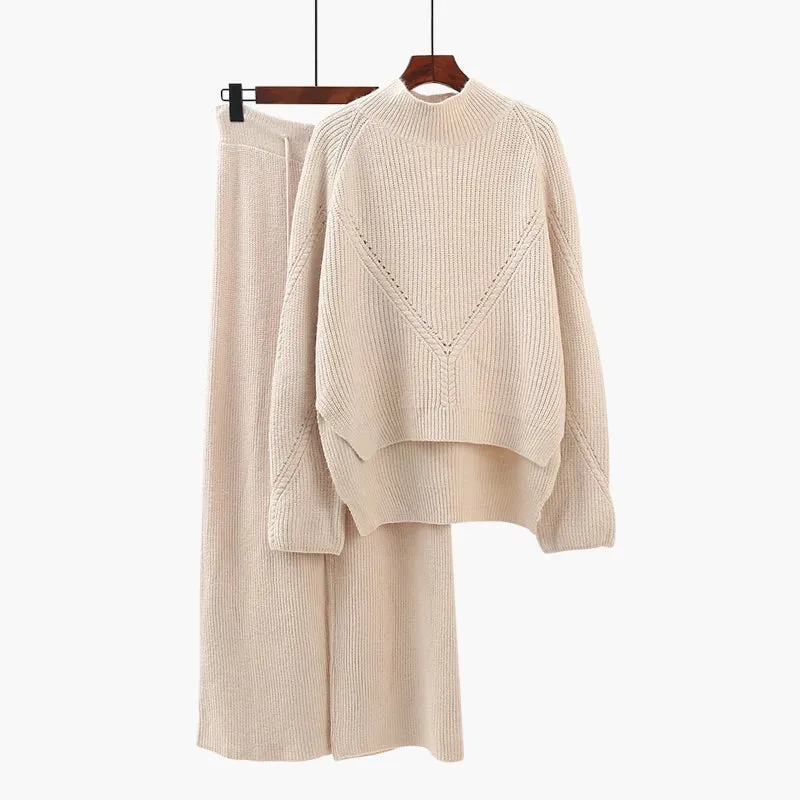 Knit Sweater and Wide Leg Pant Duo for Cozy Winter Look