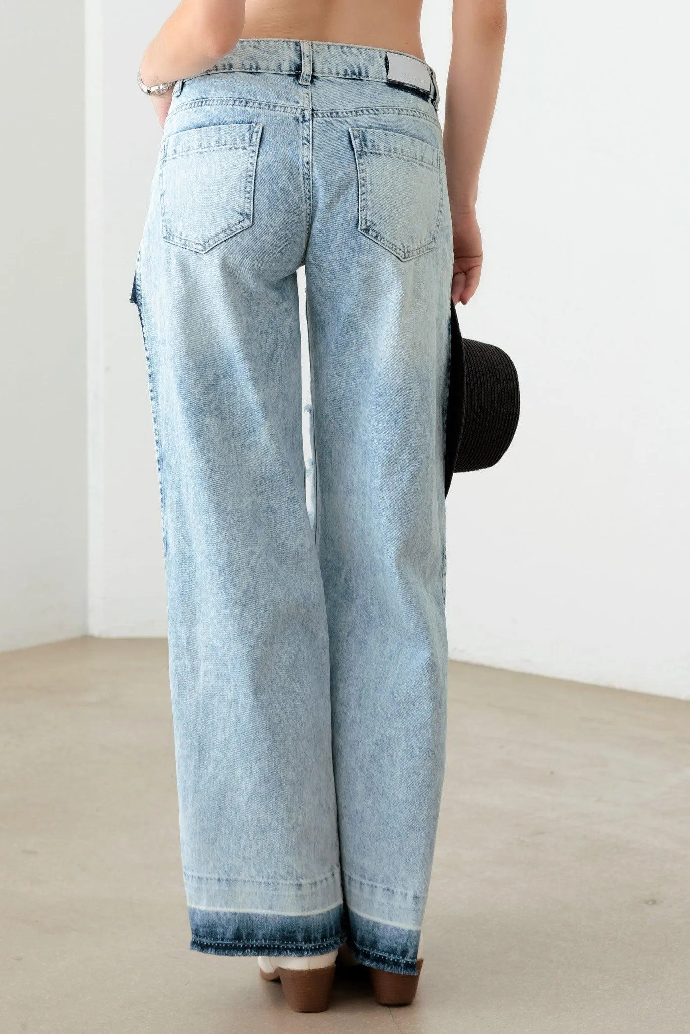 Light Blue Destroyed Deep Side Slit Raw Hem Jeans