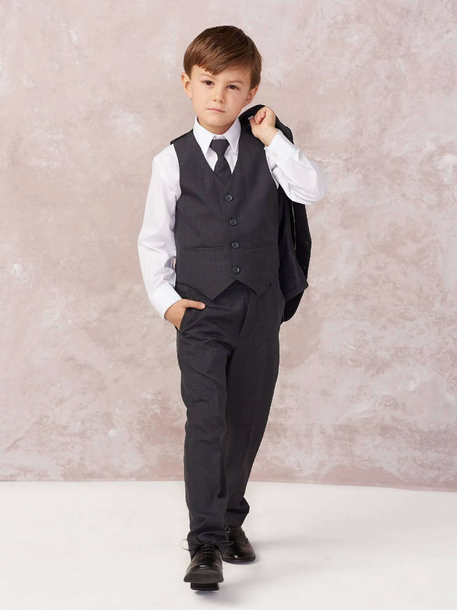 Little Boys Dark Gray Slim Fit Jacket Vest Pants Suit 2T-7