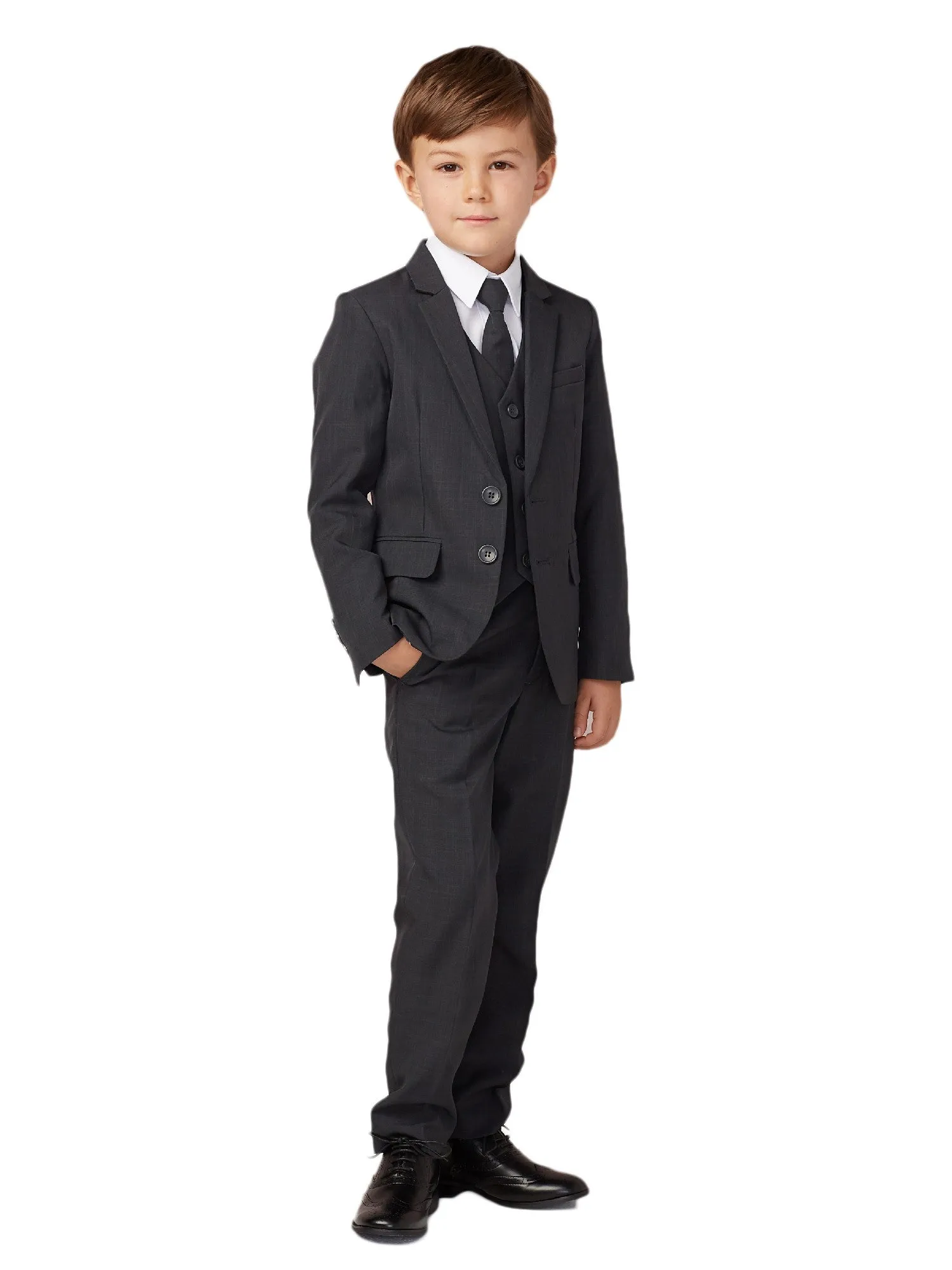 Little Boys Dark Gray Slim Fit Jacket Vest Pants Suit 2T-7