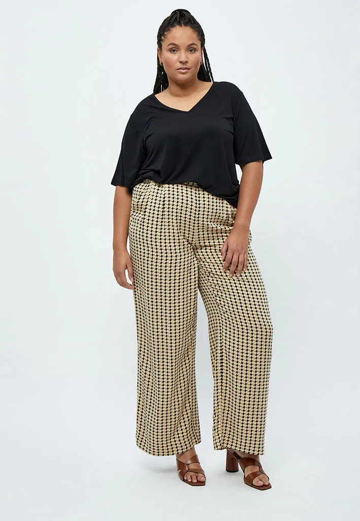 Lykke Wide Leg Pants Curve - Warm Sand Print