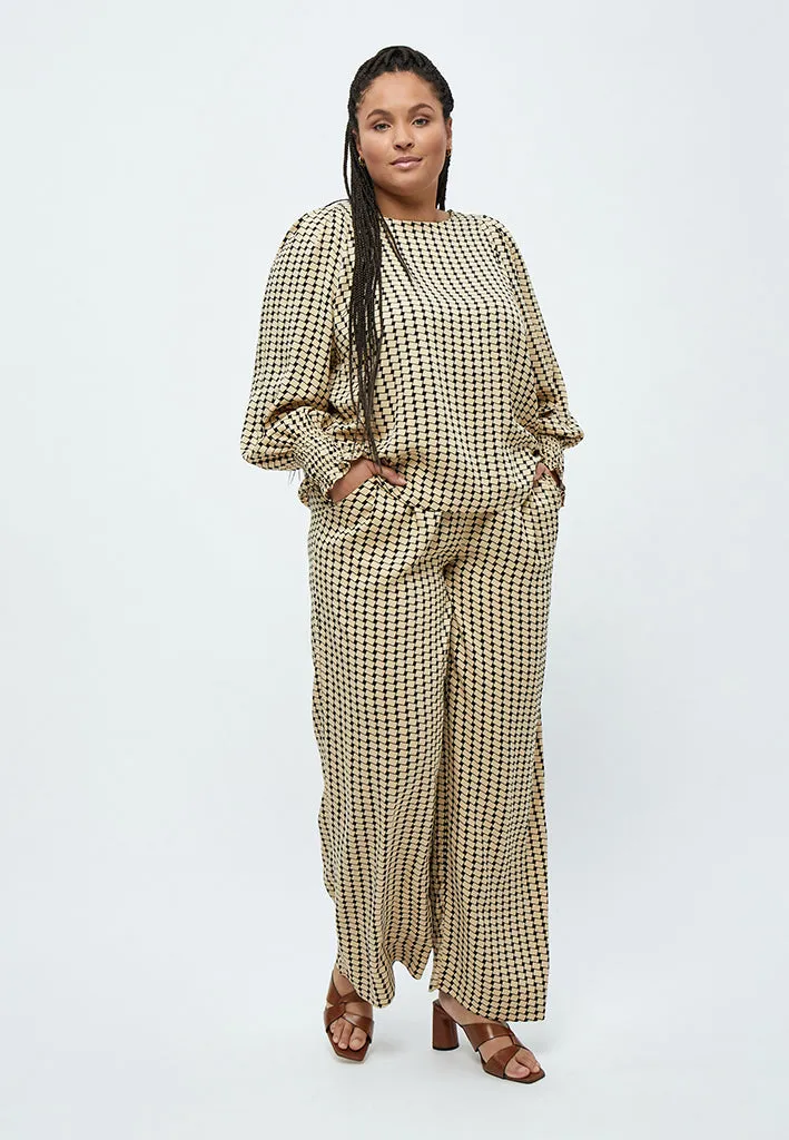 Lykke Wide Leg Pants Curve - Warm Sand Print