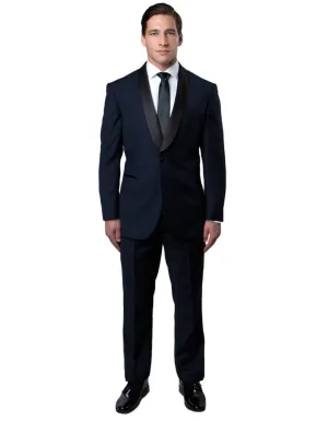 Mens Modern Fit Wool Shawl Tuxedo in Navy