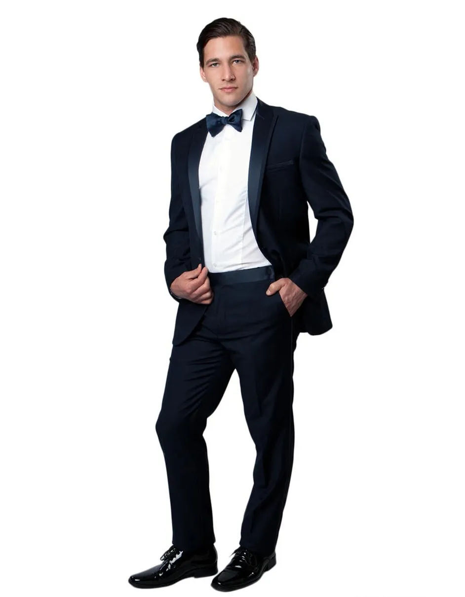 Mens Modern Wool Peak Trim Tuxedo in Navy