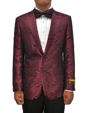 Mens Paisley Dinner Jacket Blazer in Burgundy