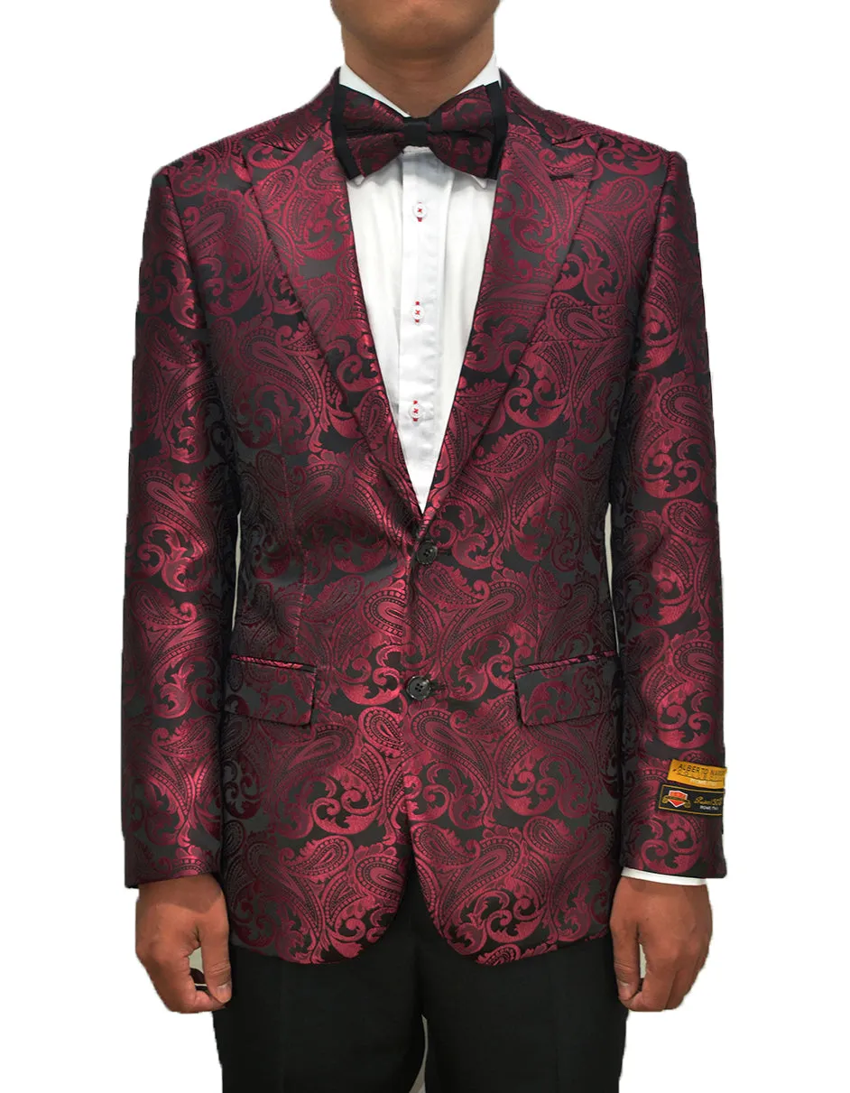 Mens Paisley Dinner Jacket Blazer in Burgundy