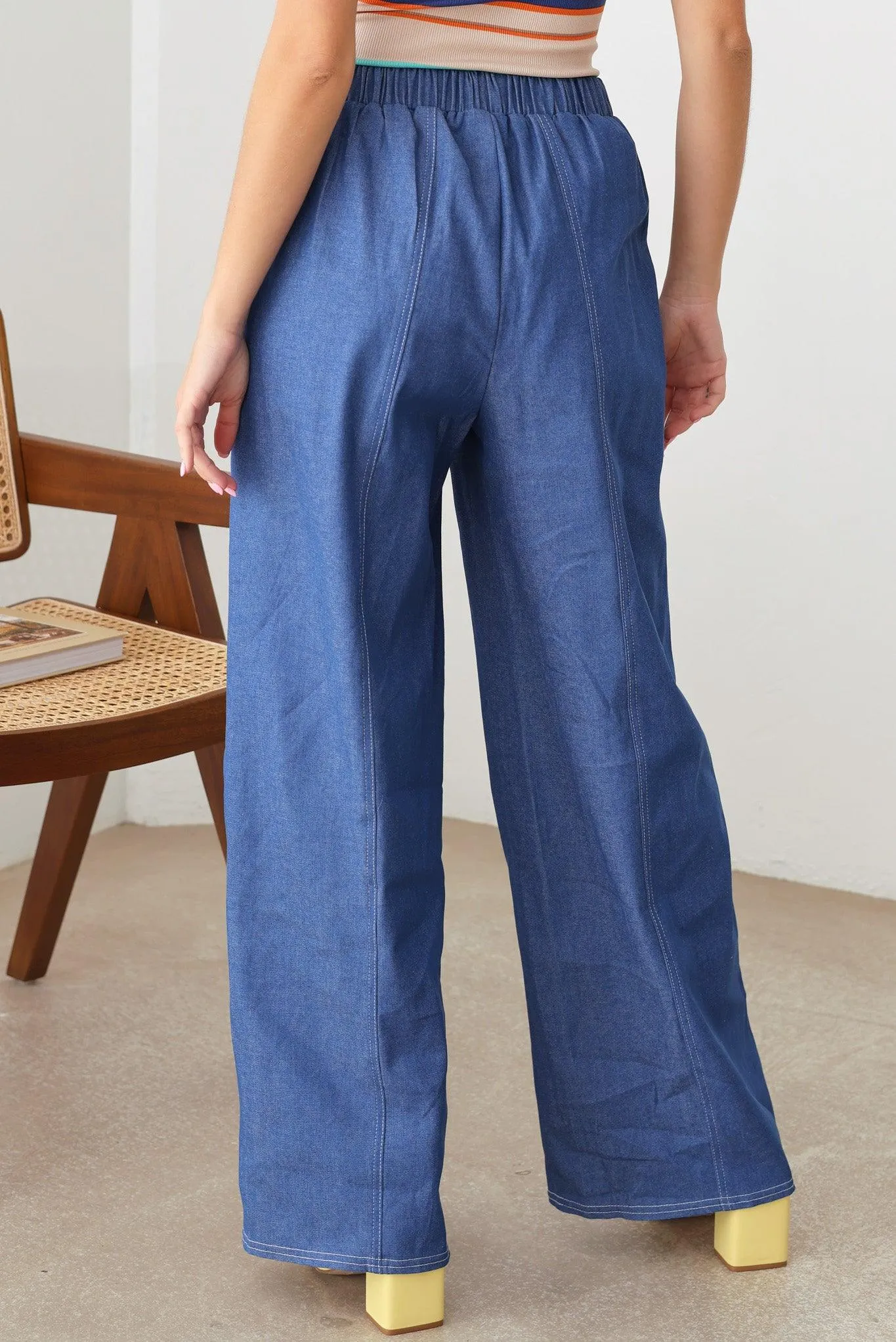 Mid Waist Wide Leg Cozy Denim Jeans Pants