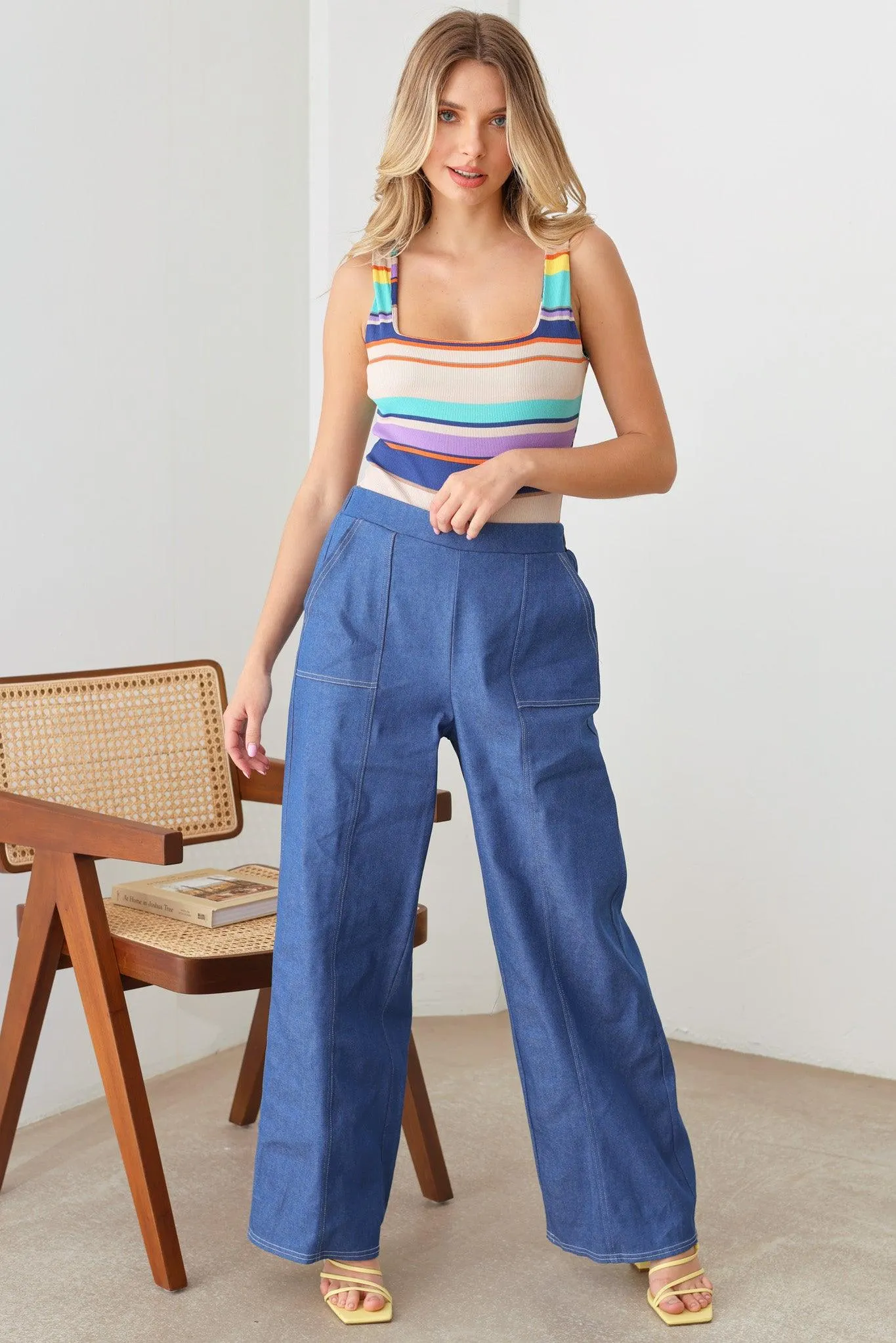 Mid Waist Wide Leg Cozy Denim Jeans Pants