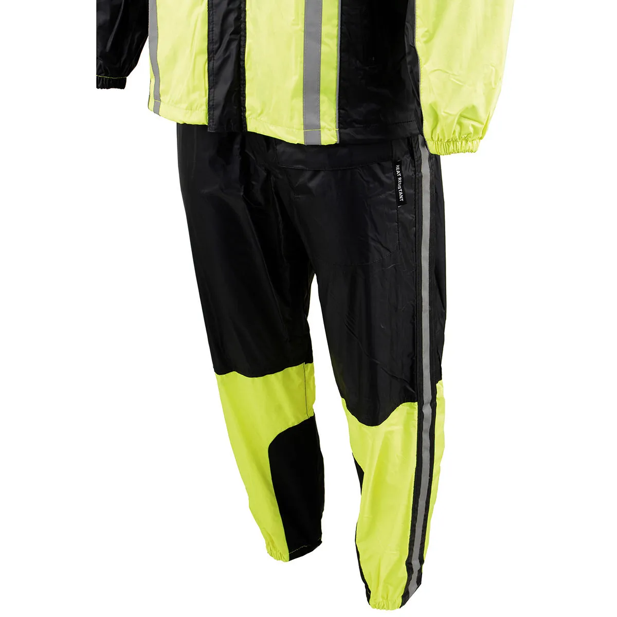 Milwaukee Leather MPM9510 Men's Black and Neon Green Motorcycle Water Resistant Rain Suit w/ Hi-Vis Reflective Tape