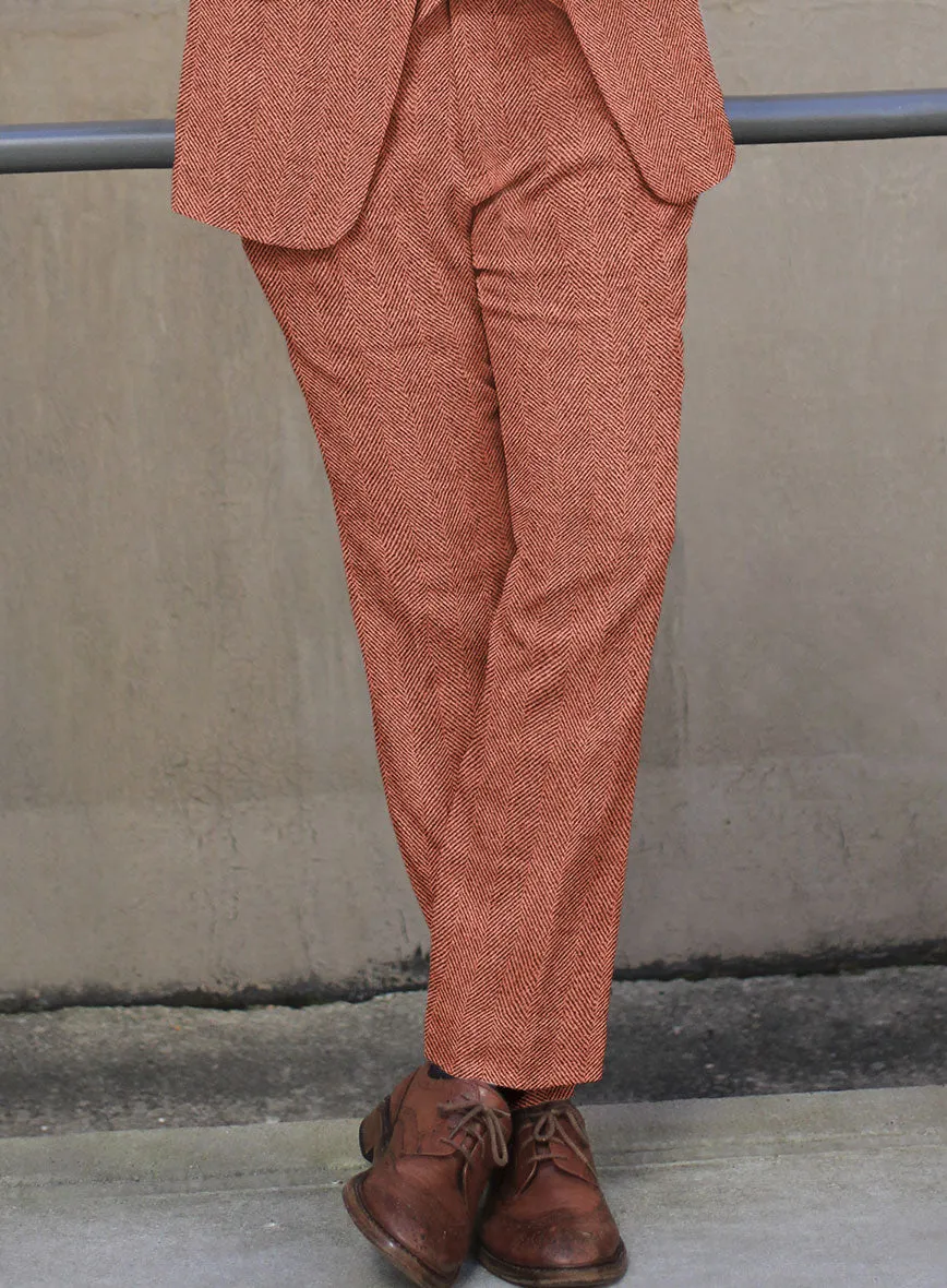 Naples Wide Herringbone Caramine Pink Tweed Pants